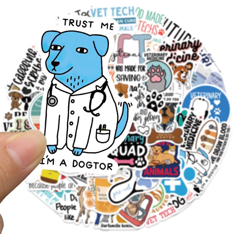 50pcs Cartoon Vet Stickers Water Bottle Laptop Waterproof Vinyl