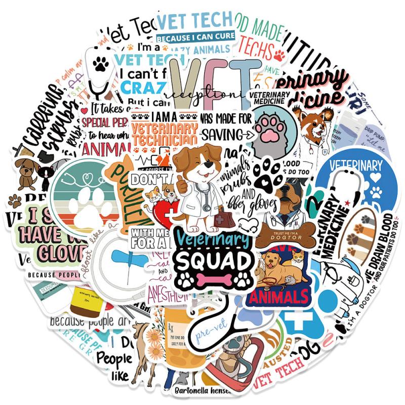50pcs Cartoon Vet Stickers Water Bottle Laptop Waterproof Vinyl