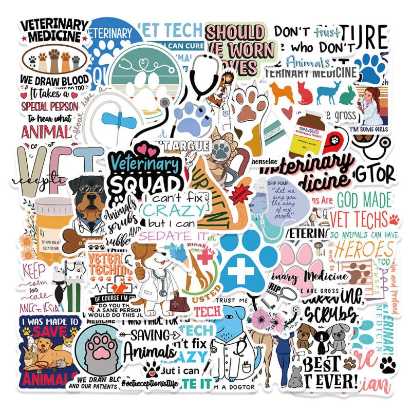 50pcs Cartoon Vet Stickers Water Bottle Laptop Waterproof Vinyl