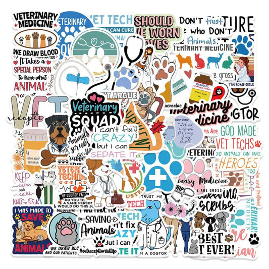 50pcs Cartoon Vet Stickers Water Bottle Laptop Waterproof Vinyl