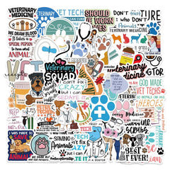 50pcs Cartoon Vet Stickers Water Bottle Laptop Waterproof Vinyl