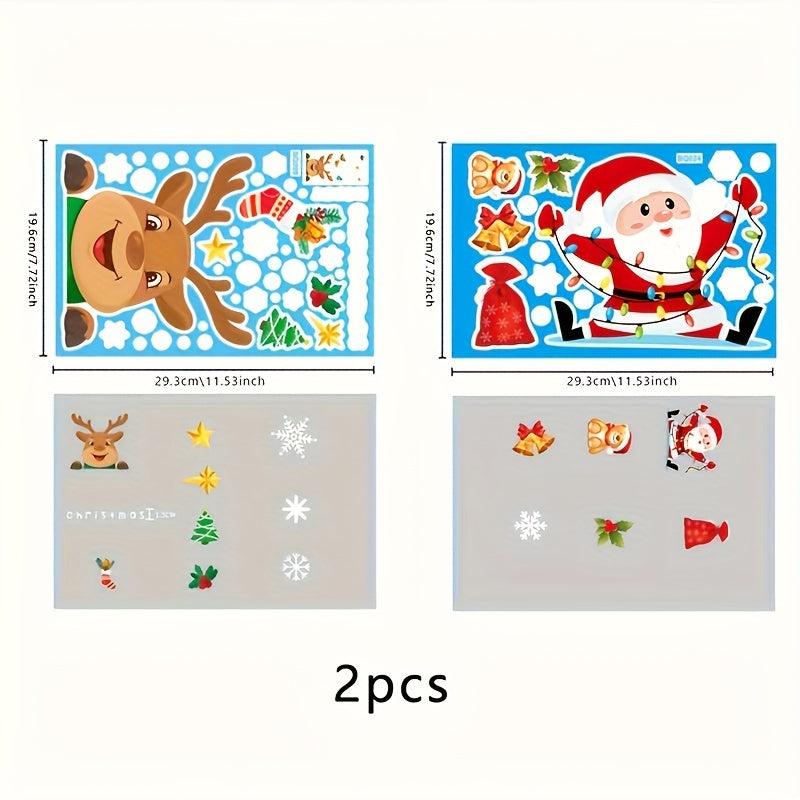 2pcs Christmas Party Santa Claus Elk Window Stickers