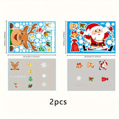 2pcs Christmas Party Santa Claus Elk Window Stickers