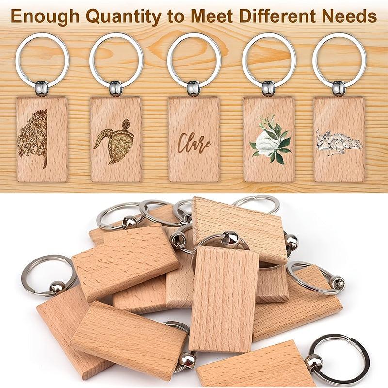 10pcs Wooden Keychain Blanks Bulk Rectangle Wooden Keychains Blank