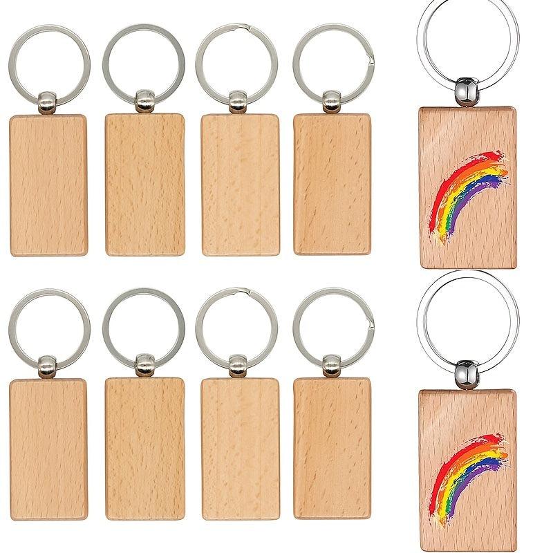 10pcs Wooden Keychain Blanks Bulk Rectangle Wooden Keychains Blank