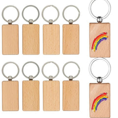 10pcs Wooden Keychain Blanks Bulk Rectangle Wooden Keychains Blank