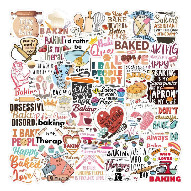 62pcs Bakery Homemade Waterproof Stickers for Laptop Bumper Skateboard