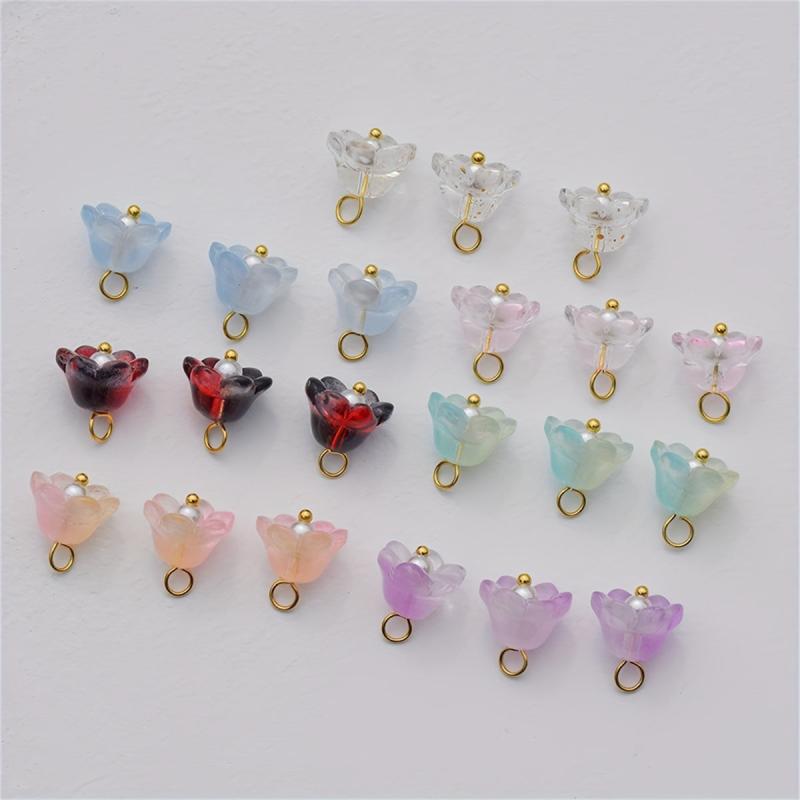 10pcs Gradient Glass Lily Loose Beads DIY Ear Accessories