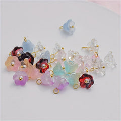 10pcs Gradient Glass Lily Loose Beads DIY Ear Accessories