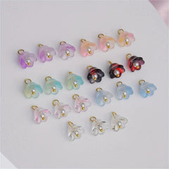 10pcs Gradient Glass Lily Loose Beads DIY Ear Accessories