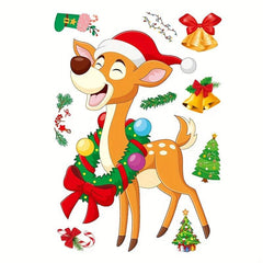6pcs Christmas Stickers Santa Elk Snowman Tree Window Glass
