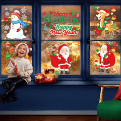 6pcs Christmas Stickers Santa Elk Snowman Tree Window Glass