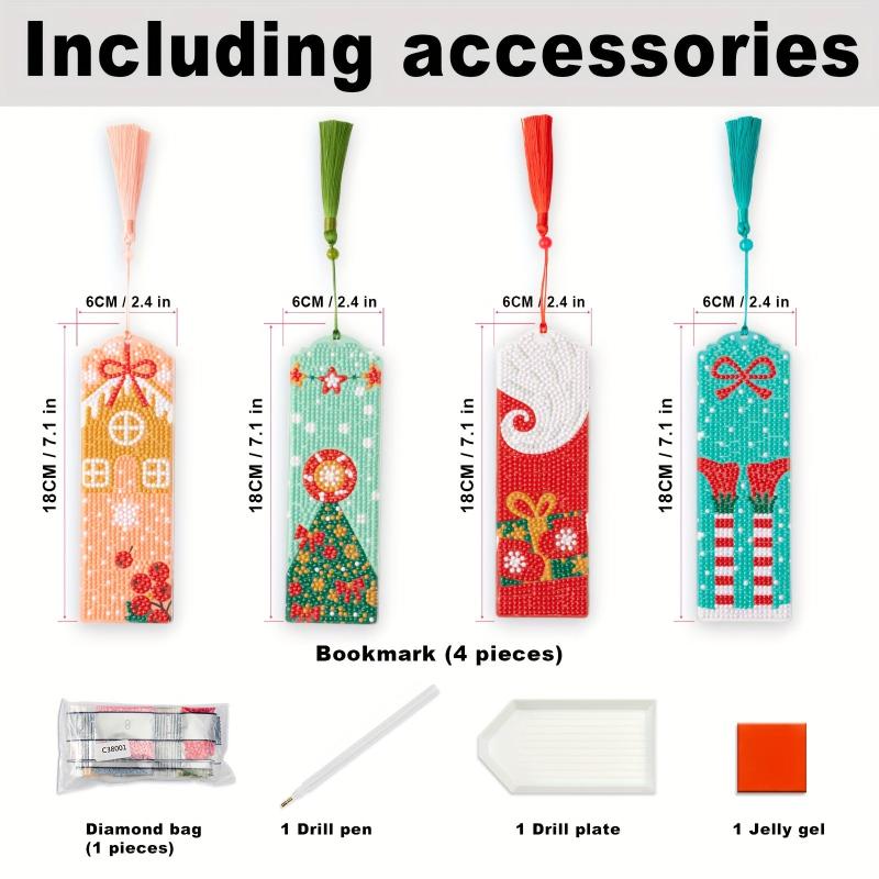 4pcs DIY Diamond Painting Bookmarks Acrylic Glass Christmas Gift