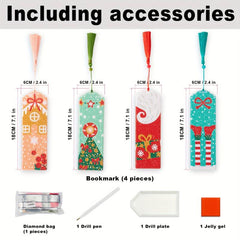 4pcs DIY Diamond Painting Bookmarks Acrylic Glass Christmas Gift