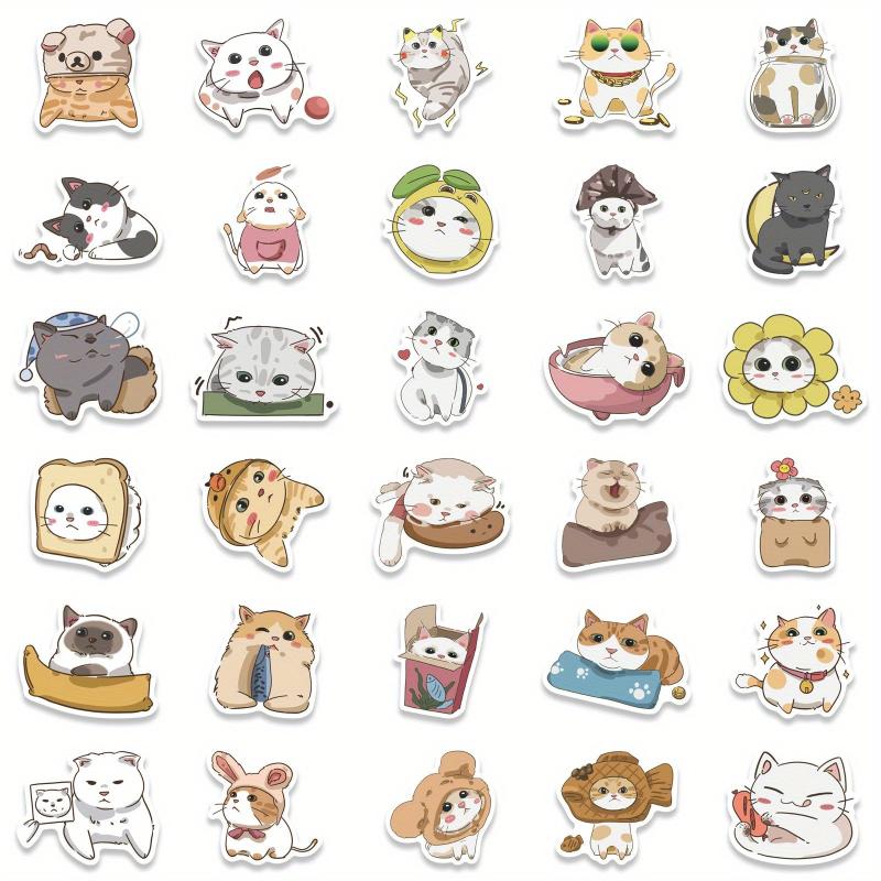 62pcs Cartoon Cat Daily Stickers - Stationery Books Laptops Water Cups