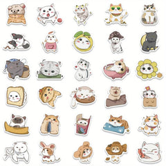 62pcs Cartoon Cat Daily Stickers - Stationery Books Laptops Water Cups