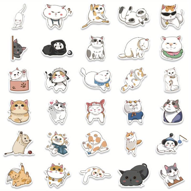 62pcs Cartoon Cat Daily Stickers - Stationery Books Laptops Water Cups
