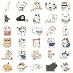 62pcs Cartoon Cat Daily Stickers - Stationery Books Laptops Water Cups