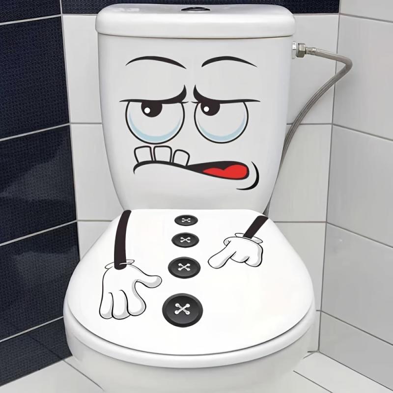 Funny Expression Button Toilet Lid Sticker Self-adhesive Wall Decoration