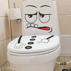 Funny Expression Button Toilet Lid Sticker Self-adhesive Wall Decoration