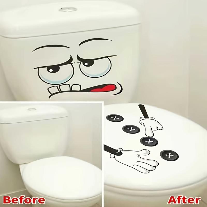 Funny Expression Button Toilet Lid Sticker Self-adhesive Wall Decoration