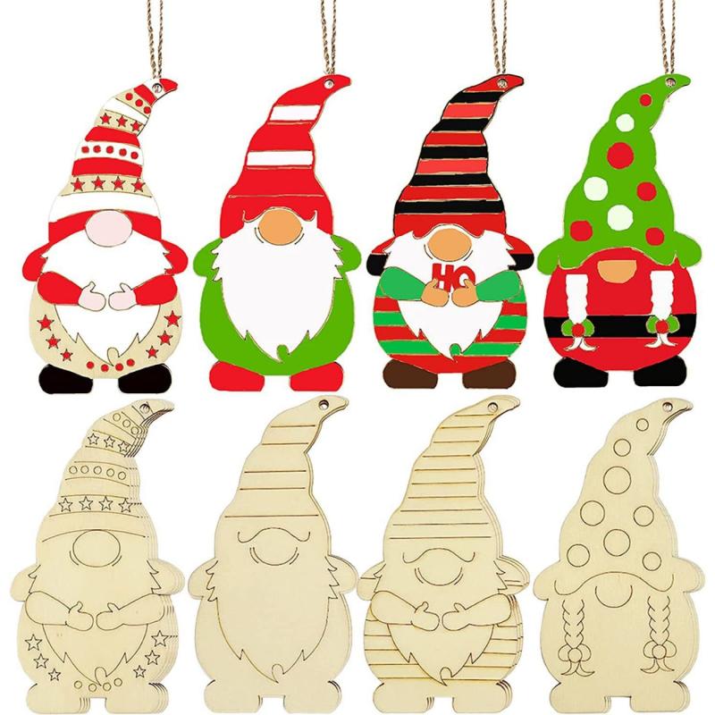 8pcs Christmas Dwarf Elf Hanging Decorations DIY Painting