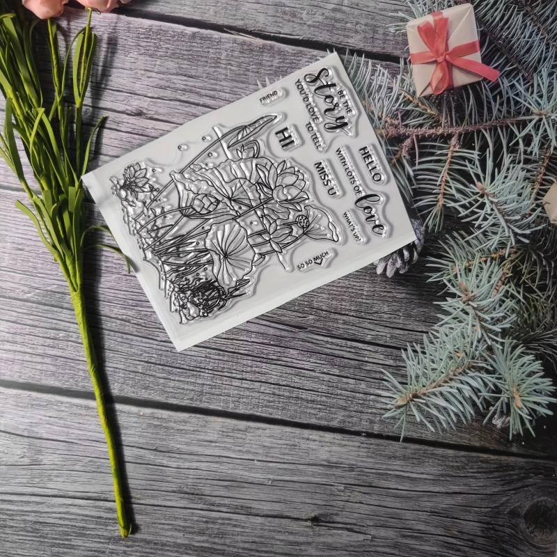 Flower Theme Stamp for DIY Scrapbook Journal Card Making
