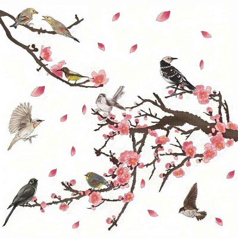 2pcs Chinese Flower Wall Stickers PVC Self-adhesive Removable 35.4in x 11.8in