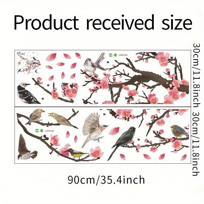 2pcs Chinese Flower Wall Stickers PVC Self-adhesive Removable 35.4in x 11.8in
