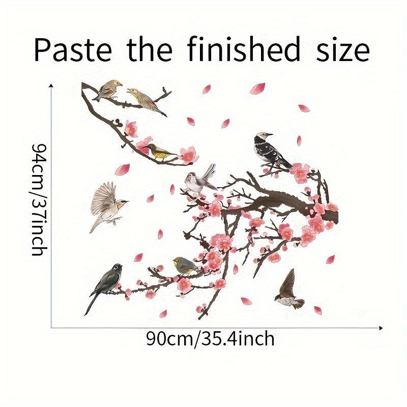 2pcs Chinese Flower Wall Stickers PVC Self-adhesive Removable 35.4in x 11.8in