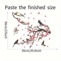 2pcs Chinese Flower Wall Stickers PVC Self-adhesive Removable 35.4in x 11.8in