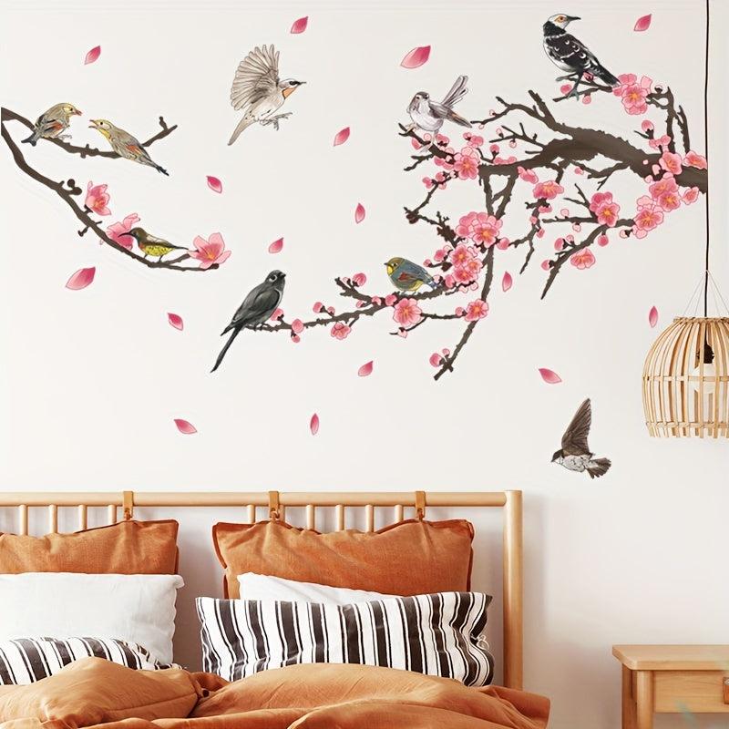 2pcs Chinese Flower Wall Stickers PVC Self-adhesive Removable 35.4in x 11.8in
