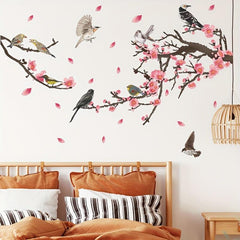 2pcs Chinese Flower Wall Stickers PVC Self-adhesive Removable 35.4in x 11.8in