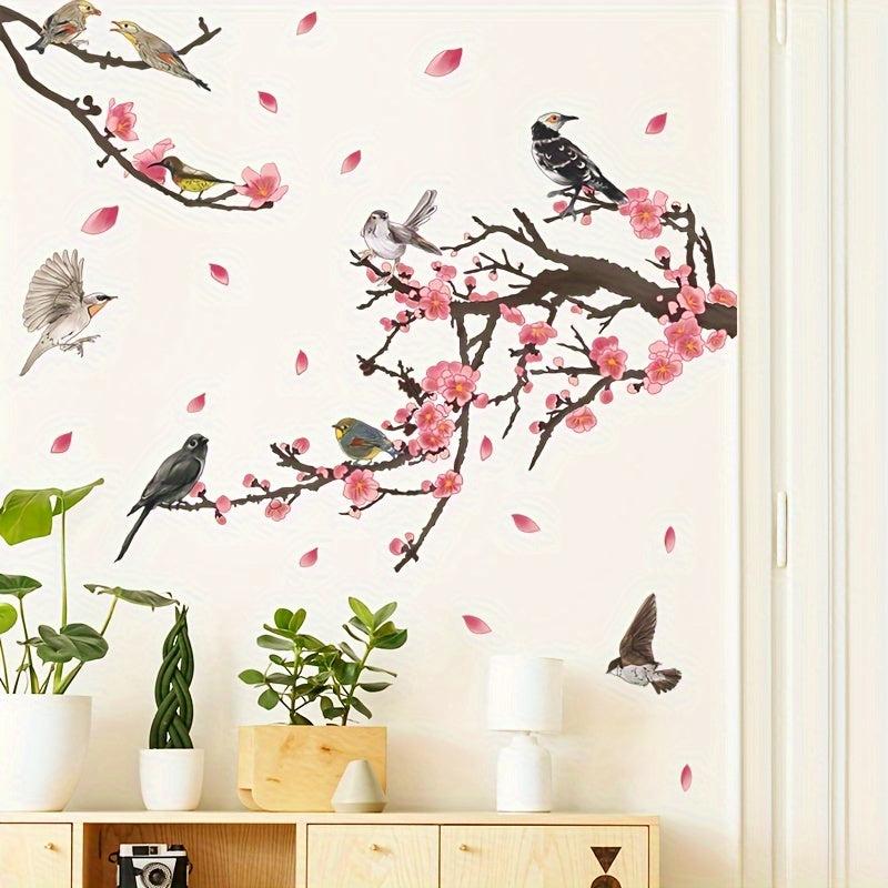 2pcs Chinese Flower Wall Stickers PVC Self-adhesive Removable 35.4in x 11.8in