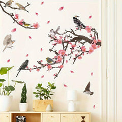 2pcs Chinese Flower Wall Stickers PVC Self-adhesive Removable 35.4in x 11.8in
