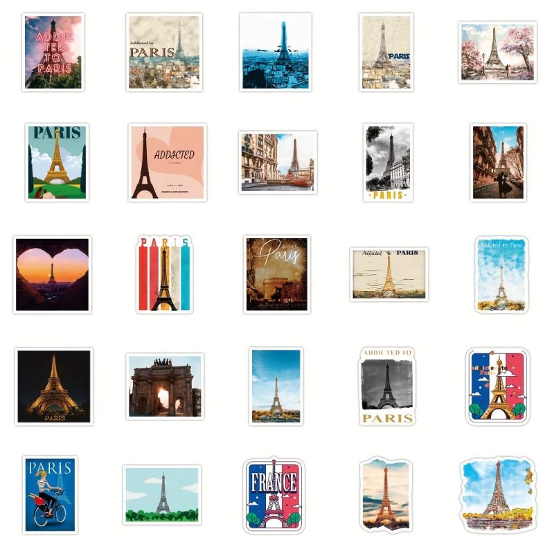 50pcs Paris Iron Tower Stickers For Water Bottle Laptop Scrapbook