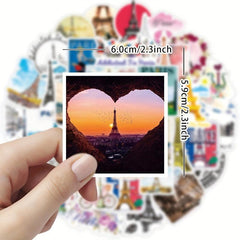 50pcs Paris Iron Tower Stickers For Water Bottle Laptop Scrapbook