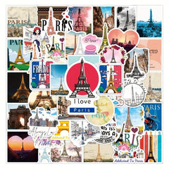50pcs Paris Iron Tower Stickers For Water Bottle Laptop Scrapbook