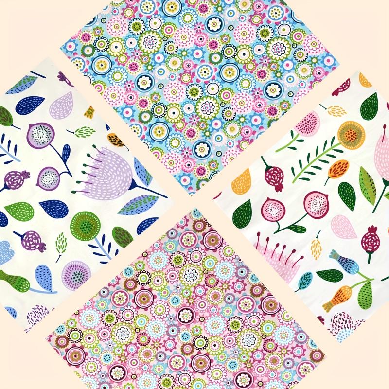 4pcs Quilted Cotton Fabric Bundles Flower Patterns DIY Sewing