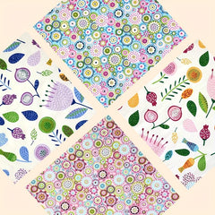 4pcs Quilted Cotton Fabric Bundles Flower Patterns DIY Sewing