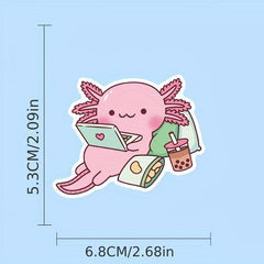50pcs Pink Axolotl Pet Stickers for Mirror Phone Case Decorative Stickers