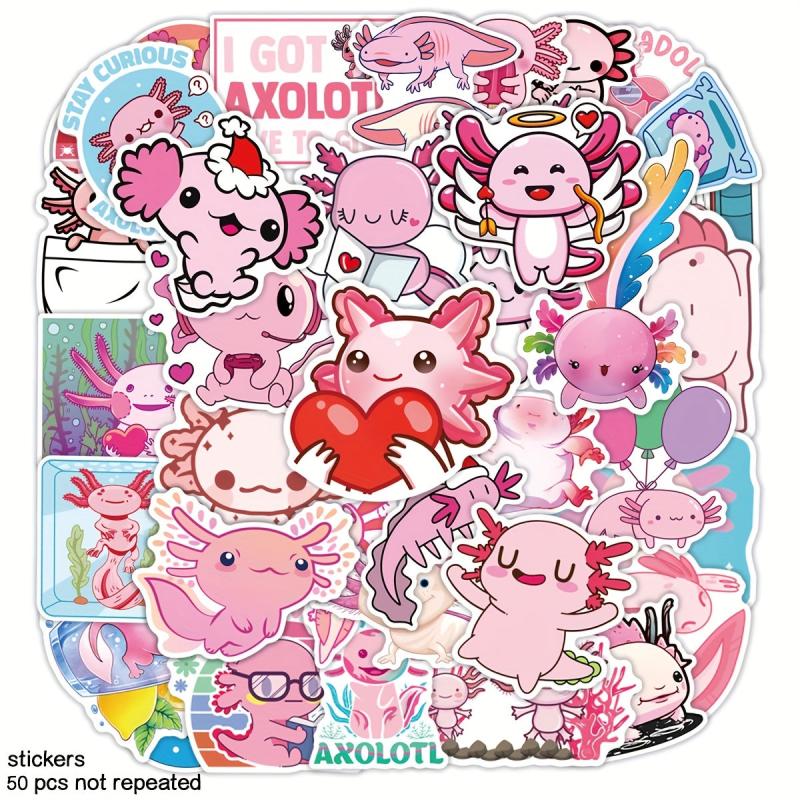 50pcs Pink Axolotl Pet Stickers for Mirror Phone Case Decorative Stickers
