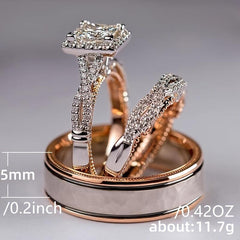 Golden Purple Stone Wedding Rings Set For Bridal Women Engagement