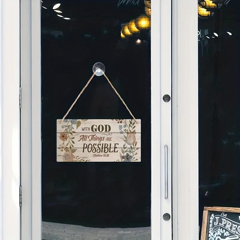 Hanging Plate God All Things Possible Floral Wood Plank Sign 15.24x30.48cm