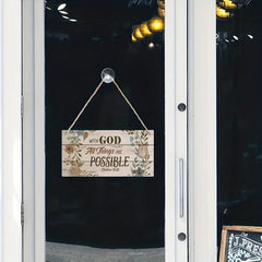 Hanging Plate God All Things Possible Floral Wood Plank Sign 15.24x30.48cm