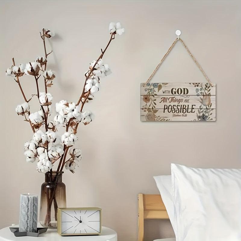 Hanging Plate God All Things Possible Floral Wood Plank Sign 15.24x30.48cm