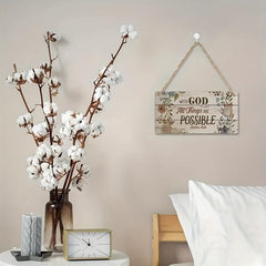 Hanging Plate God All Things Possible Floral Wood Plank Sign 15.24x30.48cm