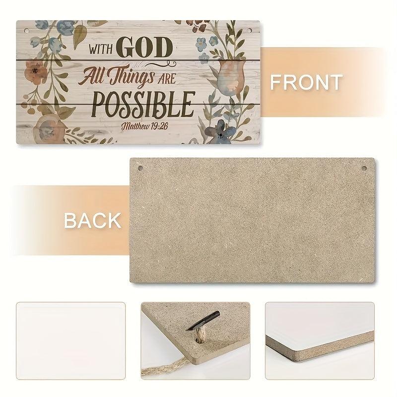 Hanging Plate God All Things Possible Floral Wood Plank Sign 15.24x30.48cm
