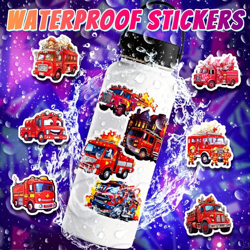 50pcs Fire Truck Stickers - Children's Cartoon Fire Truck Stickers