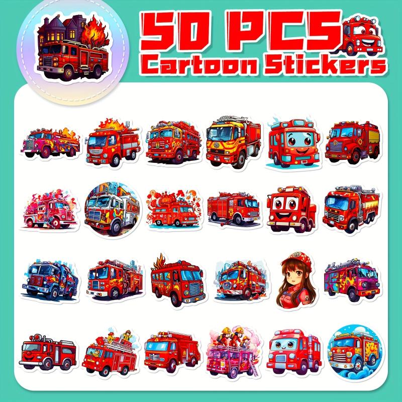 50pcs Fire Truck Stickers - Children's Cartoon Fire Truck Stickers